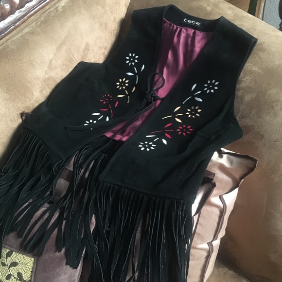 Sold! 🎈bebe | boho festival Suede leather Fringe Vest - Picture 1 of 8